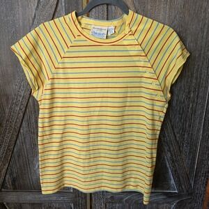 Levi Strauss & Co Shirt Women's Size Large Yellow Blue Red Stripes Short Sleeve